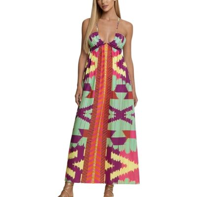 F**k vestito lungo da donna con stampa a fantasia etnica multicolor F**k vestito lungo da donna con stampa a fantasia etnica multicolor