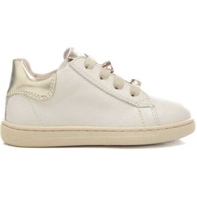 Nerogiardini sneakers alte da bambina con dettagli laminati avorio e platino Nerogiardini sneakers alte da bambina con dettagli laminati avorio e platino