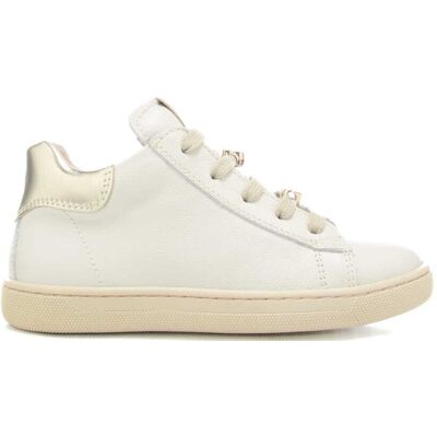 Nerogiardini sneakers alte da bambina con dettagli laminati avorio e platino Nerogiardini sneakers alte da bambina con dettagli laminati avorio e platino