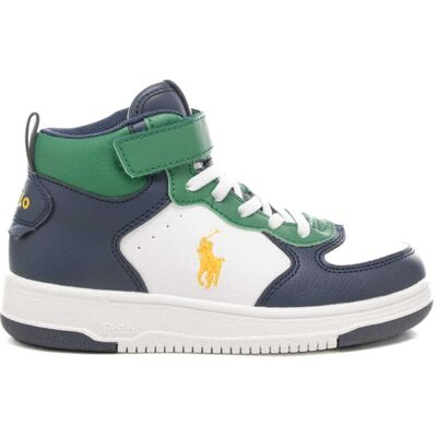 Polo Ralph Lauren sneakers alte da bambino con inserti a contrasto colore bianco navy Polo Ralph Lauren sneakers alte da bambino con inserti a contrasto colore bianco navy