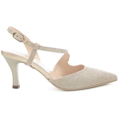 Nerogiardini chanel donna con fascia trasversale glitter e tacco basso avorio Nerogiardini chanel donna con fascia trasversale glitter e tacco basso avorio