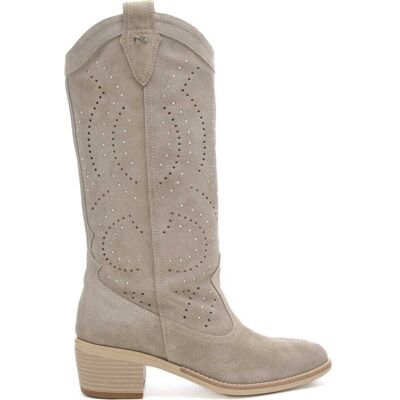 Nerogiardini stivali alti da donna in suede con tomaia traforata beige Nerogiardini stivali alti da donna in suede con tomaia traforata beige