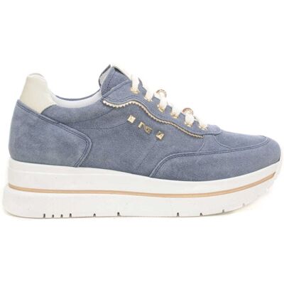 Nerogiardini sneakers alte da donna in suede con charms applicati sui lacci blu navy Nerogiardini sneakers alte da donna in suede con charms applicati sui lacci blu navy
