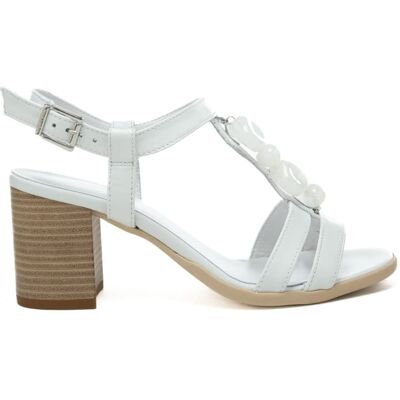 Nerogiardini sandali da donna con maxi pietre applicate sul cinturino verticale centrale bianco Nerogiardini sandali da donna con maxi pietre applicate sul cinturino verticale centrale bianco