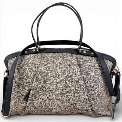 Borsa Bauletto M. con tracolla BORBONESE OP Naturale/Nero - 91010218-AH1-X11 Borsa Bauletto M. con tracolla BORBONESE OP Naturale/Nero - 91010218-AH1-X11