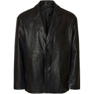 giacca selected homme grain leather hybrid blazer - black giacca selected homme grain leather hybrid blazer - black