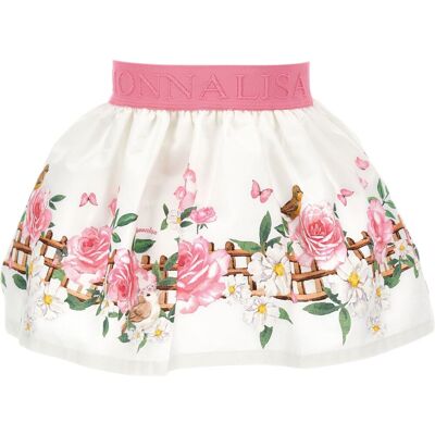 Monnalisa - Gonna Romantic Bianca/rosa Fiori 31C700 3652 Monnalisa - Gonna Romantic Bianca/rosa Fiori 31C700 3652