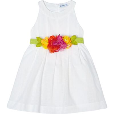 Mayoral - Vestito 014 Bianco Cinta Fiori 3959 Mayoral - Vestito 014 Bianco Cinta Fiori 3959