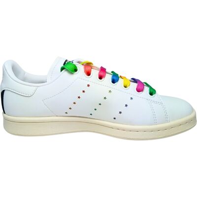 Scarpe Donna Adidas Stella McCarteney Sneakers Stan Smit in ecopelle con lacci colorati e logo effetto spray Scarpe Donna Adidas Stella McCarteney Sneakers Stan Smit in ecopelle con lacci colorati e logo effetto spray
