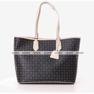 Borsa shopping Pollini Heritage donna nera dettagli bianco avorio Borsa shopping Pollini Heritage donna nera dettagli bianco avorio