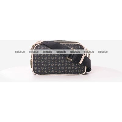 Tracolla Pollini Heritage donna nera doppia zip dettagli avorio Tracolla Pollini Heritage donna nera doppia zip dettagli avorio
