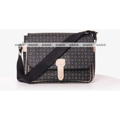 Borsa a spalla Pollini Heritage donna nera con patta dettagli bianco avorio Borsa a spalla Pollini Heritage donna nera con patta dettagli bianco avorio