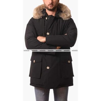 Parka Woolrich uomo nero pesante Arctic con cappuccio in pelliccia Parka Woolrich uomo nero pesante Arctic con cappuccio in pelliccia