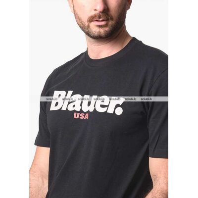 Tshirt Blauer uomo nera Ernst in cotone girocollo con logo Tshirt Blauer uomo nera Ernst in cotone girocollo con logo