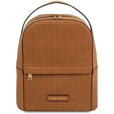 Tuscany Leather Zaino in pelle stampa intrecciata Cognac Tuscany Leather Zaino in pelle stampa intrecciata Cognac