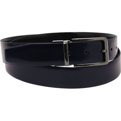 Tuscany Leather Cintura elegante double face in pelle spazzolata 35mm Blu scuro 95 cm Tuscany Leather Cintura elegante double face in pelle spazzolata 35mm Blu scuro 95 cm