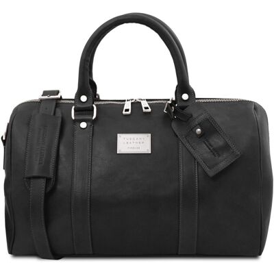 Tuscany Leather Borsone da viaggio in pelle con tasca sul retro Misura piccola Nero Tuscany Leather Borsone da viaggio in pelle con tasca sul retro Misura piccola Nero
