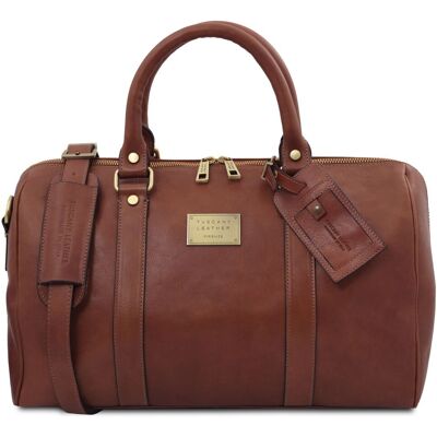 Tuscany Leather Borsone da viaggio in pelle con tasca sul retro Misura piccola Marrone Tuscany Leather Borsone da viaggio in pelle con tasca sul retro Misura piccola Marrone