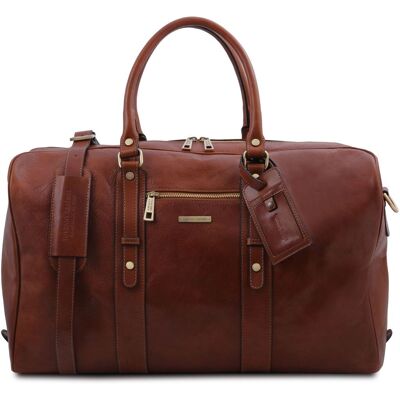 Tuscany Leather Borsone da viaggio in pelle con tasca frontale Marrone Tuscany Leather Borsone da viaggio in pelle con tasca frontale Marrone