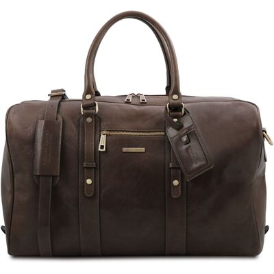 Tuscany Leather Borsone da viaggio in pelle con tasca frontale Testa di Moro Tuscany Leather Borsone da viaggio in pelle con tasca frontale Testa di Moro