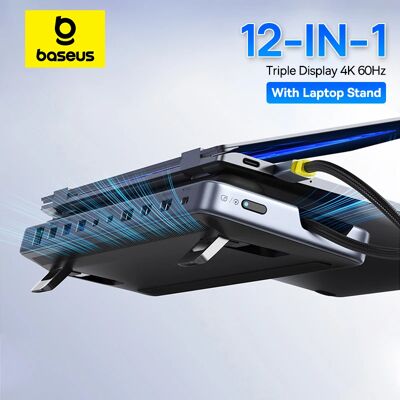 BASEUS EH3 Hub USB C 12 in 1 HDMI DP 4K 60Hz Tripla Display 3.2 per MacBook Laptop PD 100W HUB tipo C con supporto Docking station BASEUS EH3 Hub USB C 12 in 1 HDMI DP 4K 60Hz Tripla Display 3.2 per MacBook Laptop PD 100W HUB tipo C con supporto Docking station