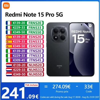 Xiaomi Redmi Note 15 Pro 5G, NFC, Schermo AMOLED 1.5K CrystalRes da 6,83 pollici, 120 Hz, Fotocamera da 200 MP, Batteria da 6580 mAh, IP68 Xiaomi Redmi Note 15 Pro 5G, NFC, Schermo AMOLED 1.5K CrystalRes da 6,83 pollici, 120 Hz, Fotocamera da 200 MP, Batteria da 6580 mAh, IP68
