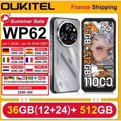 OUKITEL WP62 Smartphone robusto Android 15 36GB(12+24) RAM 512GB ROM 11000mAh 33W 6.6'' FHD+ Display 108MP NFC Telefono cellulare OUKITEL WP62 Smartphone robusto Android 15 36GB(12+24) RAM 512GB ROM 11000mAh 33W 6.6'' FHD+ Display 108MP NFC Telefono cellulare