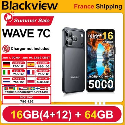 BLACKVIEW Smartphone WAVE 7C, schermo HD+ IPS da 6,56'', batteria 5000 mAh, 16 GB (4+12) + 64 GB, processore Unisoc, fotocamere 32MP + 13MP, 4G, Android 16, Dual SIM BLACKVIEW Smartphone WAVE 7C, schermo HD+ IPS da 6,56'', batteria 5000 mAh, 16 GB (4+12) + 64 GB, processore Unisoc, fotocamere 32MP + 13MP, 4G, Android 16, Dual SIM