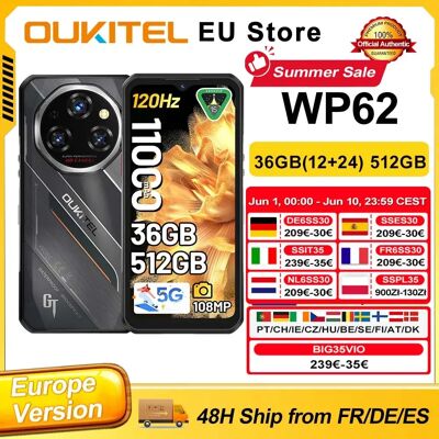 OUKITEL WP62 Smartphone Robusto Android 15, 36GB (12+24) RAM, 512GB ROM, Display FHD+ da 6.6'', 108MP, 11000mAh, 33W, NFC OUKITEL WP62 Smartphone Robusto Android 15, 36GB (12+24) RAM, 512GB ROM, Display FHD+ da 6.6'', 108MP, 11000mAh, 33W, NFC