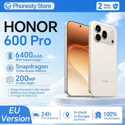 Honor 600 Pro 5G Smartphone Versione EU Snapdragon 8 Elite Display AMOLED da 6,57” Batteria da 6400mAh SuperCharge 80W Ricarica Wireless 50W 12GB+512GB Fotocamera 200MP AI Ultra Night Design unibody Honor 600 Pro 5G Smartphone Versione EU Snapdragon 8 Elite Display AMOLED da 6,57” Batteria da 6400mAh SuperCharge 80W Ricarica Wireless 50W 12GB+512GB Fotocamera 200MP AI Ultra Night Design unibody