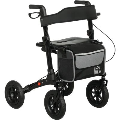 HOMCOM Deambulatore a 4 ruote pieghevole, rollator leggero in alluminio, sedile imbottito, schienale, maniglia regolabile, borsa portaoggetti, doppio freno, ruote fuoristrada, deambulatore per HOMCOM Deambulatore a 4 ruote pieghevole, rollator leggero in alluminio, sedile imbottito, schienale, maniglia regolabile, borsa portaoggetti, doppio freno, ruote fuoristrada, deambulatore per