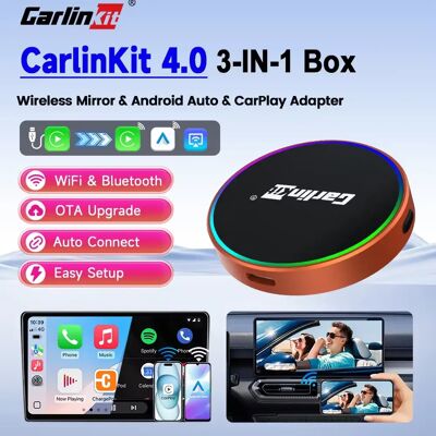 Carlinkit 4.0 Adattatore Wireless 3-in-1 per Mirroring dello Schermo, Android Auto e CarPlay, Aggiornamento Online, Connessione Wireless del Telefono Carlinkit 4.0 Adattatore Wireless 3-in-1 per Mirroring dello Schermo, Android Auto e CarPlay, Aggiornamento Online, Connessione Wireless del Telefono