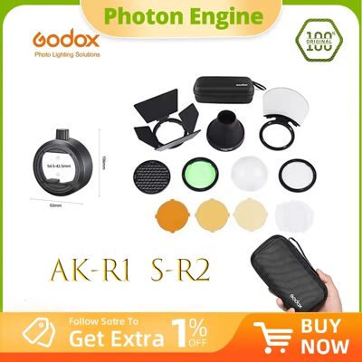 Godox Kit AK-R1 S-R2 con Barn Door, Snoot, Filtro Colore, Riflettore, Griglia a Nido d'Ape, Diffusore a Sfera per Teste Flash AD200 H200R V1 Godox Kit AK-R1 S-R2 con Barn Door, Snoot, Filtro Colore, Riflettore, Griglia a Nido d'Ape, Diffusore a Sfera per Teste Flash AD200 H200R V1