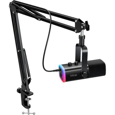 FIFINE Kit microfono da gioco XLR/USB con Jack per cuffie/supporto muto/RGB /Arm, Set di microfoni dinamici per PC PS5/4 Mixer amplificatore AM8T FIFINE Kit microfono da gioco XLR/USB con Jack per cuffie/supporto muto/RGB /Arm, Set di microfoni dinamici per PC PS5/4 Mixer amplificatore AM8T