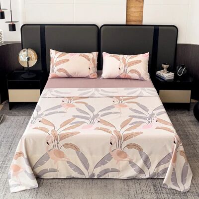 Polaristar Set lenzuola 4 pezzi per letto 135cm/150cm/180cm Stampa animalier fenicottero Colore primavera-estate Polaristar Set lenzuola 4 pezzi per letto 135cm/150cm/180cm Stampa animalier fenicottero Colore primavera-estate