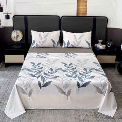 Polaristar Set lenzuola 4 pezzi per letto 135 cm/150 cm/180 cm Stampa foglie grigie Colore semplice Polaristar Set lenzuola 4 pezzi per letto 135 cm/150 cm/180 cm Stampa foglie grigie Colore semplice