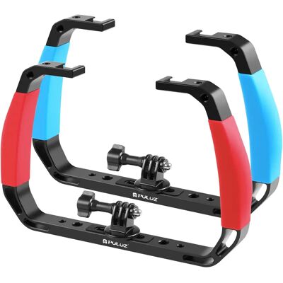 PULUZ Doppia impugnatura in silicone Stabilizzatore per vassoio in lega di alluminio Rig per custodia per fotocamera subacquea Supporto per immersione per GoPro DSLR PULUZ Doppia impugnatura in silicone Stabilizzatore per vassoio in lega di alluminio Rig per custodia per fotocamera subacquea Supporto per immersione per GoPro DSLR