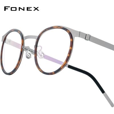 FONEX Occhiali in lega di acetato Telaio da uomo Design di marca Occhiali da vista rotondi Ultraleggeri Danimarca Morten Occhiali coreani senza viti 98625 FONEX Occhiali in lega di acetato Telaio da uomo Design di marca Occhiali da vista rotondi Ultraleggeri Danimarca Morten Occhiali coreani senza viti 98625