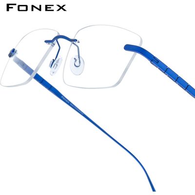 FONEX Occhiali in titanio puro Montatura da uomo Design di marca Occhiali da vista quadrati senza montatura Occhiali ultraleggeri giapponesi senza montatura 8555 FONEX Occhiali in titanio puro Montatura da uomo Design di marca Occhiali da vista quadrati senza montatura Occhiali ultraleggeri giapponesi senza montatura 8555