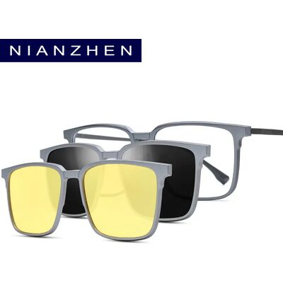 FONEX NIANZHEN Montatura per Occhiali in Lega per Uomo, Clip Magnetica Quadrata, Lenti per Visione Notturna e Polarizzate, Occhiali Ultraleggeri 22216 FONEX NIANZHEN Montatura per Occhiali in Lega per Uomo, Clip Magnetica Quadrata, Lenti per Visione Notturna e Polarizzate, Occhiali Ultraleggeri 22216