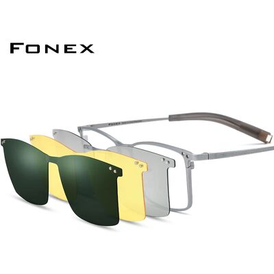 FONEX Occhiali da vista in titanio Montatura da uomo con clip magnetica quadrata con visione notturna 3D e lenti polarizzate Occhiali giapponesi 85760 FONEX Occhiali da vista in titanio Montatura da uomo con clip magnetica quadrata con visione notturna 3D e lenti polarizzate Occhiali giapponesi 85760