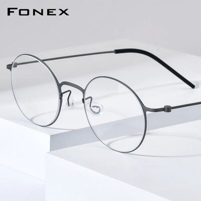 FONEX Montatura per Occhiali in Titanio, Design di Marca per Uomo, Occhiali Ultraleggeri Rotondi Stile Coreano e Giapponese, Modello 85885 Senza Viti FONEX Montatura per Occhiali in Titanio, Design di Marca per Uomo, Occhiali Ultraleggeri Rotondi Stile Coreano e Giapponese, Modello 85885 Senza Viti