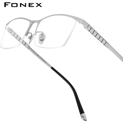 FONEX Occhiali in titanio puro Montatura da uomo Nuovo design di marca Occhiali quadrati Mezza montatura Semi-senza montatura Occhiali ultraleggeri giapponesi 85640 FONEX Occhiali in titanio puro Montatura da uomo Nuovo design di marca Occhiali quadrati Mezza montatura Semi-senza montatura Occhiali ultraleggeri giapponesi 85640