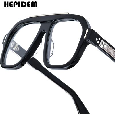 FONEX Montatura per Occhiali HEPIDEM in Acetato, Stile Retrò Quadrato, Occhiali Artigianali Giapponesi per Uomo e Donna OC FONEX Montatura per Occhiali HEPIDEM in Acetato, Stile Retrò Quadrato, Occhiali Artigianali Giapponesi per Uomo e Donna OC