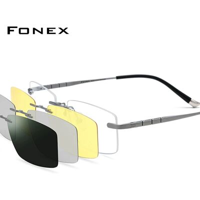 FONEX Occhiali da vista in titanio Telaio da uomo con magnete quadrato Clip su occhiali senza montatura Visione notturna 3D Lenti polarizzate Occhiali giapponesi 85761 FONEX Occhiali da vista in titanio Telaio da uomo con magnete quadrato Clip su occhiali senza montatura Visione notturna 3D Lenti polarizzate Occhiali giapponesi 85761