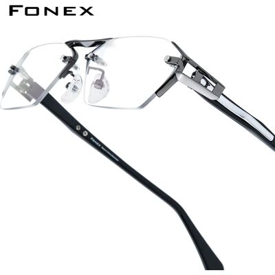FONEX Occhiali da vista in acetato di titanio Montatura da uomo Design di marca Occhiali da vista quadrati senza montatura Occhiali da vista ultraleggeri giapponesi di fascia alta 1 FONEX Occhiali da vista in acetato di titanio Montatura da uomo Design di marca Occhiali da vista quadrati senza montatura Occhiali da vista ultraleggeri giapponesi di fascia alta 1