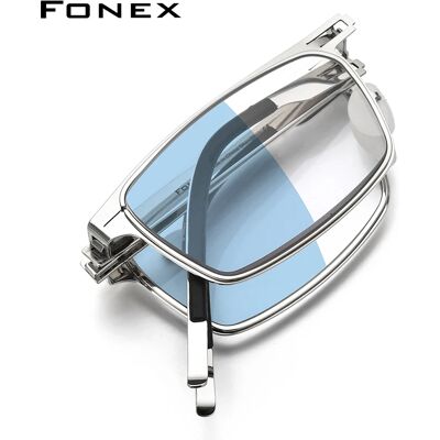FONEX Occhiali da lettura pieghevoli blu fotocromatici Uomo Donna Ipermetropia portatile Senza viti Anti Blu Blocco Reader Occhiali da vista LH016 FONEX Occhiali da lettura pieghevoli blu fotocromatici Uomo Donna Ipermetropia portatile Senza viti Anti Blu Blocco Reader Occhiali da vista LH016