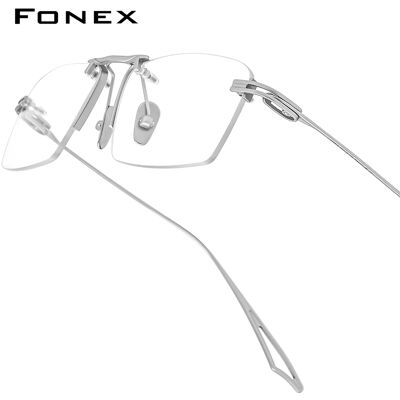 FONEX Occhiali da vista in titanio Montatura da uomo Design di marca Occhiali da vista quadrati senza montatura Occhiali da vista ultraleggeri giapponesi di fascia alta 85914 FONEX Occhiali da vista in titanio Montatura da uomo Design di marca Occhiali da vista quadrati senza montatura Occhiali da vista ultraleggeri giapponesi di fascia alta 85914