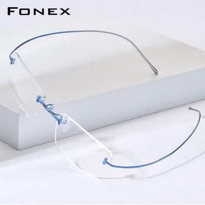 FONEX Montatura per occhiali in titanio da uomo, design di marca, occhiali quadrati senza montatura, occhiali ultraleggeri senza montatura di alta qualità 85871 FONEX Montatura per occhiali in titanio da uomo, design di marca, occhiali quadrati senza montatura, occhiali ultraleggeri senza montatura di alta qualità 85871