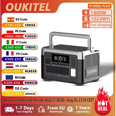 OUKITEL P1000 PLUS Stazione di Alimentazione Portatile 1800W, Batteria Lifepo4 1024Wh, Generatore Solare, Alimentazione di Emergenza per Casa, Campeggio all'Aperto, Energia Mobile OUKITEL P1000 PLUS Stazione di Alimentazione Portatile 1800W, Batteria Lifepo4 1024Wh, Generatore Solare, Alimentazione di Emergenza per Casa, Campeggio all'Aperto, Energia Mobile